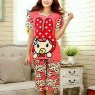 KODE 019 BAJU TIDUR SETELAN 3 4 CELANA  PENDEK SPANDEX 