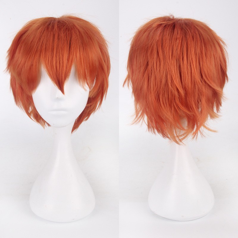 K049-10 orange oranye wig base cowok pendek cosplay rambut palsu