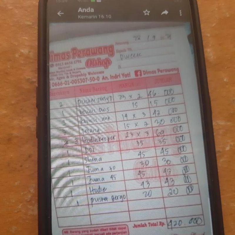 baju pesanan bunda dweck