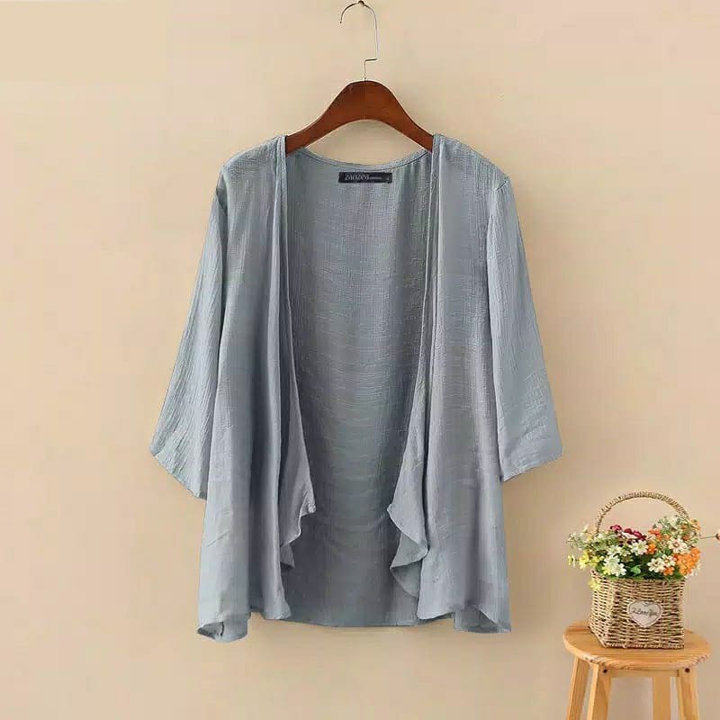 KARDIGAN PANJANG WANITA FASHION MUSLIM - TALITA CARDI POLOS KATUN LINEN - OUTER WANITA MURAH <-4