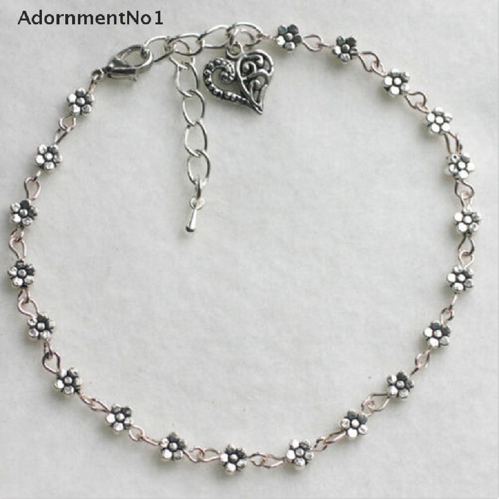 (AdornmentNo1) Gelang Kaki Rantai Silver Aksen Manik-Manik Untuk Perhiasan Wanita / Pantai