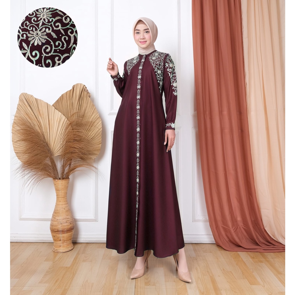 Gamis Katun Premium Madina Dayana Dress Muslim Wanita Motif Bordiran Timbul Plus Payet Permata // Gamis bahan Toyobo Fodu Import High Quality // Dress Kondangan Terbaru 2022