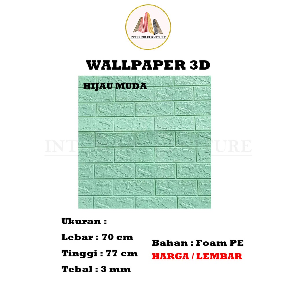 Wallpaper Dinding 3D Motif Bata Wood Foam Dekorasi Kamar Dekorasi Ruang Tamu murah 70x77cm-Hijau Muda