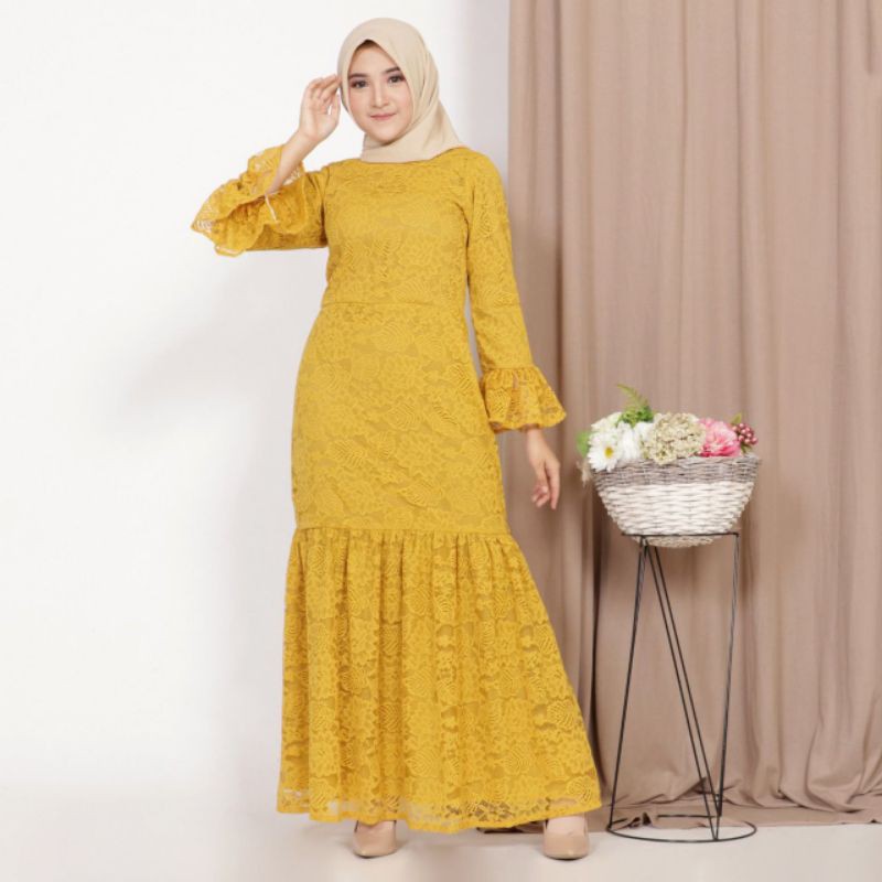 DRESS BAJU GAMIS IBU ANAK PEREMPUAN COUPLE BROKAT PREMIUM MODEL MARYAM USIA NB - 10 TAHUN