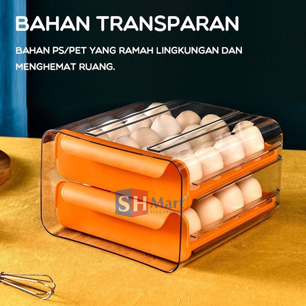 RAK 2 SUSUN PENYIMPANAN TELUR PLASTIK BAHAN TEBAL ANTI BAU SSB32 SAMONO - WHITE