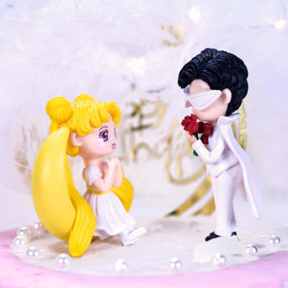 Lanfy Anime Sailor Moon Patung Miniatur Kartun Aksesoris Interior Kucing Dekorasi Kue Gadis Kecantikan PVC Angka Mainan