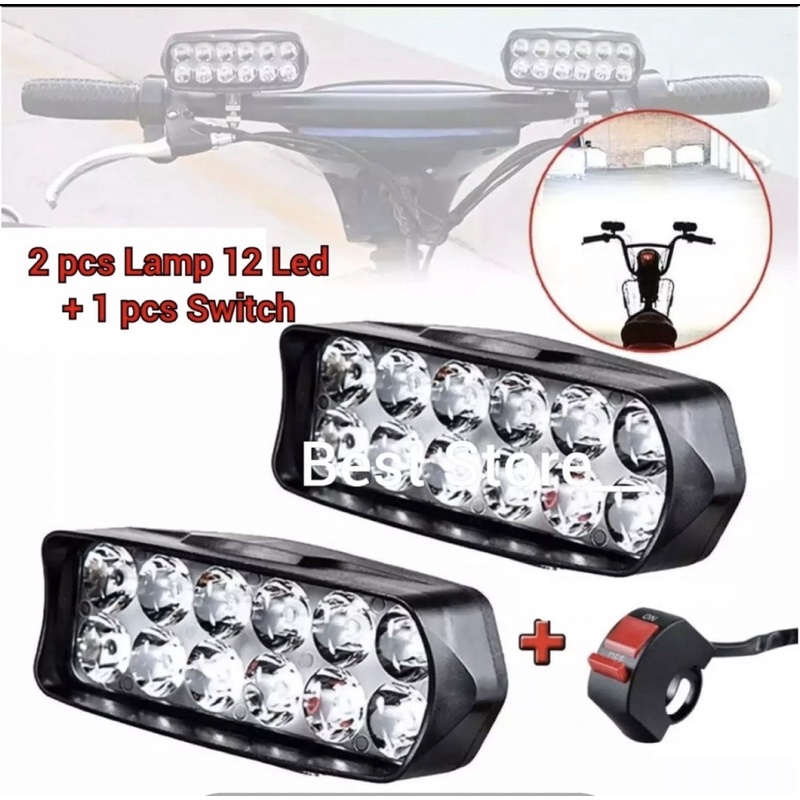 PAKET 2 pcs Lampu Tembak Sorot 15 Mata LED 12 VOLT 15 WATT 1 pasang 15 mata FREE SAKLAR ON/OFF