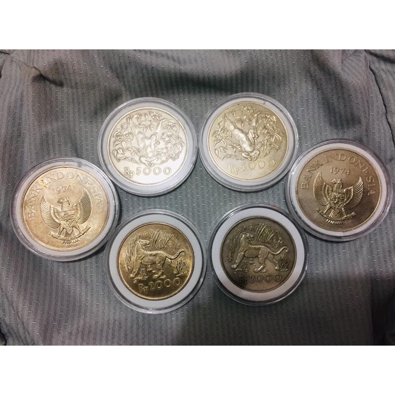 3 set uang koin kuno gambar macan dan orang utan