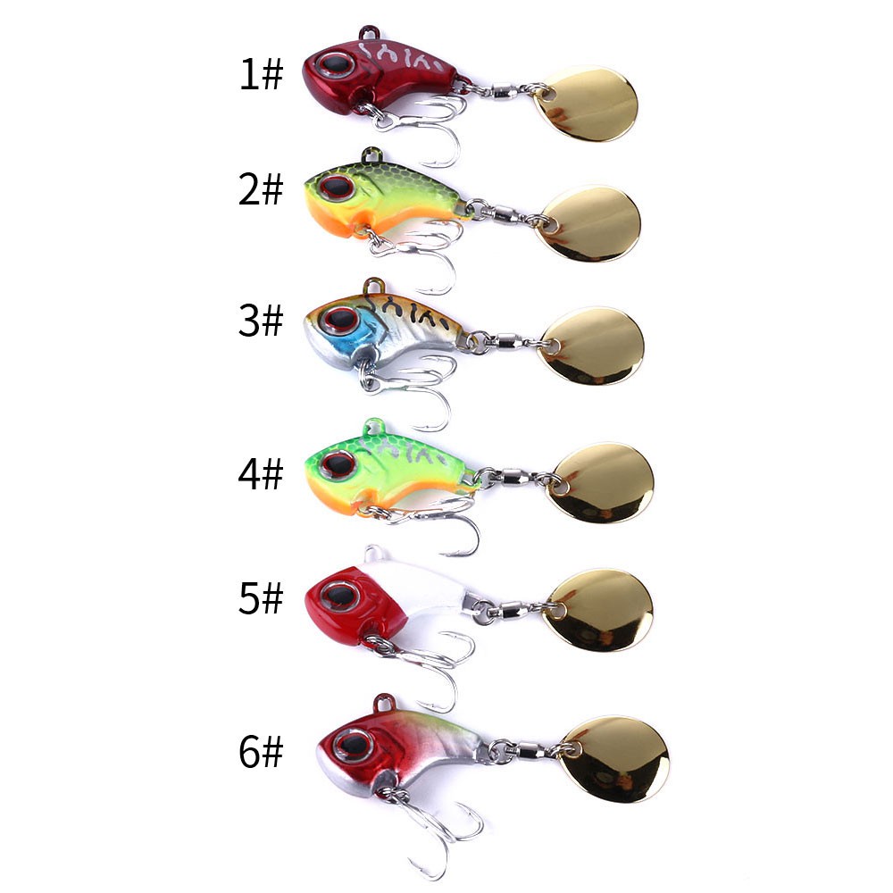 Hengjia 6pcs/lot 6 Color Umpan Pancing Spoon Vib Fishing Lure Mini 9g14g16g22g Vibrating Bait With Connect Ring Bahan Metal Dengan Kail Treble Hook