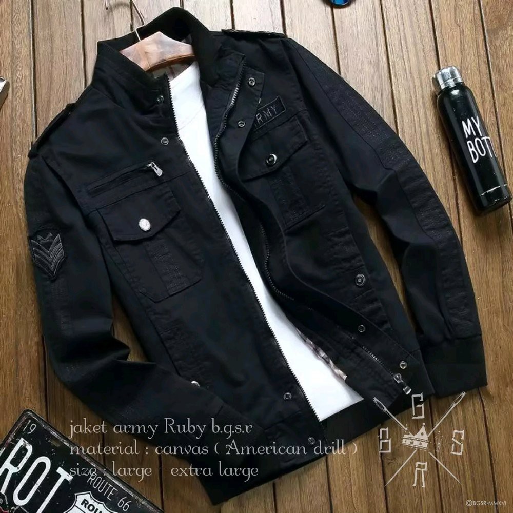 Jaket Terbaru Bomber Army Pria Terbaru Rubby Hitam Shopee Indonesia