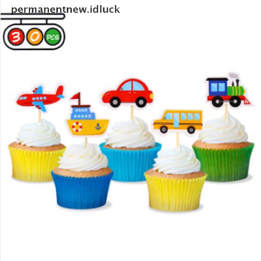 10 Pcs Topper Cupcake Bentuk Kartun Mobil Transportasi Untuk Pesta Ulang Tahun Anak