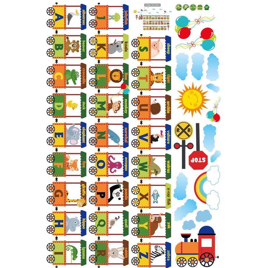 RELIZA WALL STICKER KERETA ALPHABET HURUF ABJAD HEWAN ANIMAL STUDY SK9178 STIKER DINDING