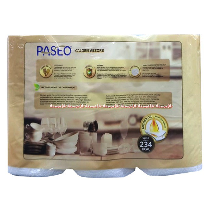 Paseo Ultra Strong &amp; Absorbent Tissue Tisu Roll Untuk Makanan 3 Roll Kitchen Tissue Serap Minyak Rolls Gulung