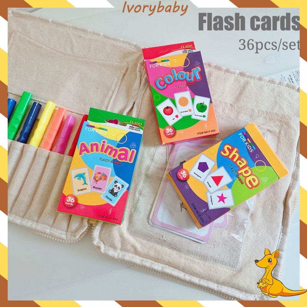 Ivorybaby Flash card edukasi anak isi 36 kartu mainan edukasi anak gambar kata dan huruf