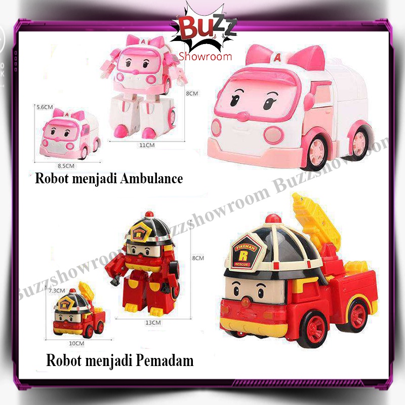 Robocar Poli Transform Mainan Anak Figure Robot Amber Roy Heli