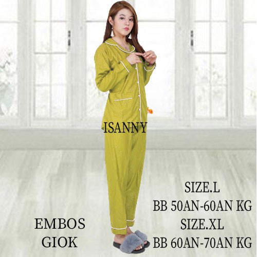 ISANNY PIYAMA SET PP SIZE.L/SATEN EMBOS PP/BAJU TIDUR/READY STOK/REAL PICT