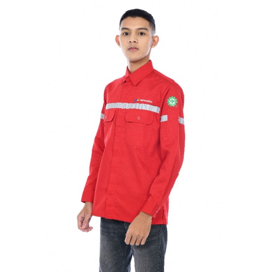 kemeja Kerja Pertamina Murah custom bordir/wearpack atasan Pertamina/baju safety Pertamina/seragam lapangan karyawan