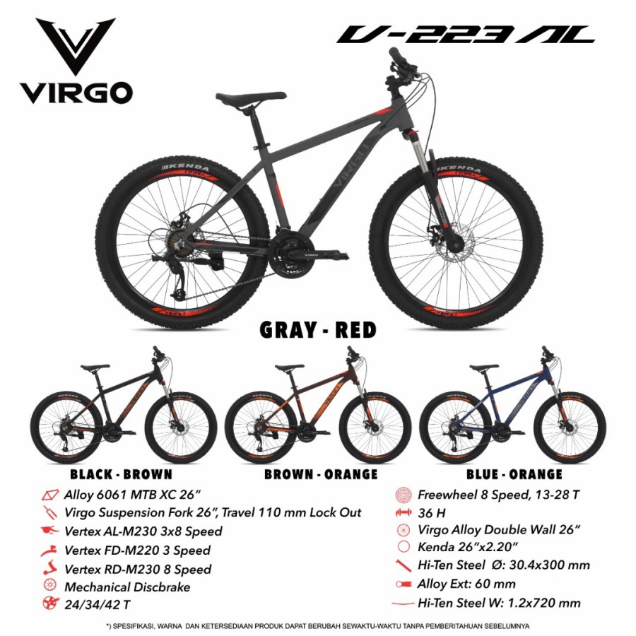 Sepeda Gunung MTB 26 Virgo V 223 AL Alloy Murah BDG