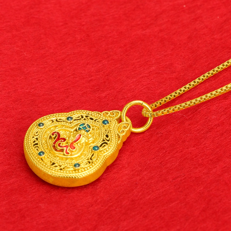 Kalung Liontin 3D Lapis Emas Asli Kadar 375 Desain Lukisan Biru Gaya Kuno Untuk Pria Dan Wanita