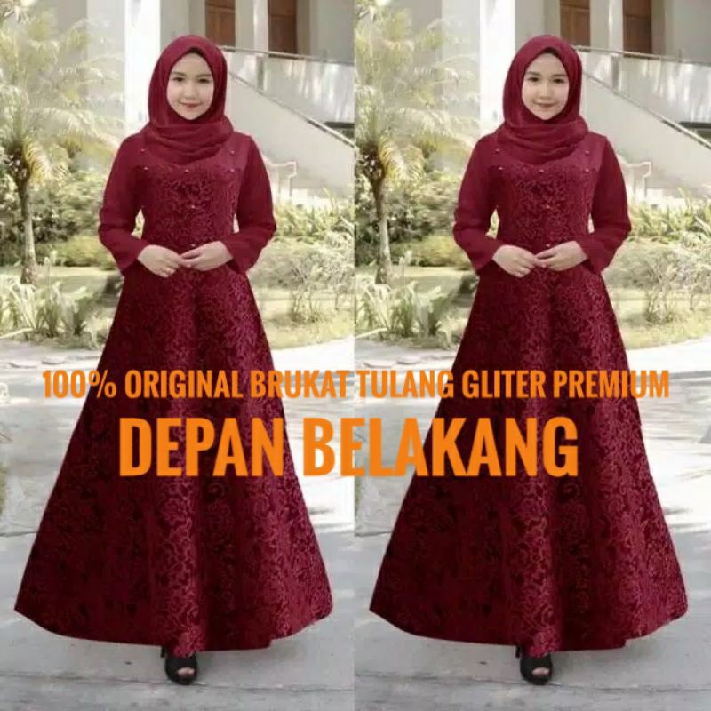 baju gamis wanita dress muslim terbaru GAMIS BRUKAT GUCHIKA MUTIARA BRUKAT TULANG TIMBUL GLITTER P b