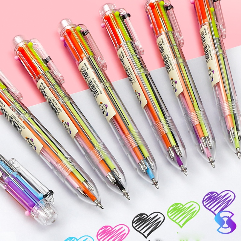 

6 warna pulpen Ball Pen / Pulpen / Pena- Pulpen 6 Warna Transparan Pena Ballpont Pen Six-in-One Color-Suning Mall