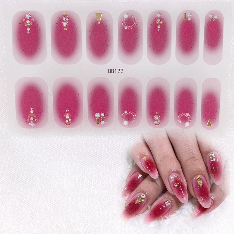 BB 14Pcs/Set Stiker Kuku 3d Desain Bermotif High End Berlian Mutiara Permata Warna-Warni Untuk Tempel Tahan Air Tahan Lama Menicure Stickers Korea Self Adhesive Fashion Sticker kuku Full Aksesoris Dapat Kupas Mudah Digunakan Dan Dilepas Anti Air Nail Art