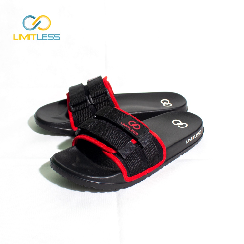 Sandal Pria Distro Limitless Anti Slip Sendal Slide Pria Selop Slip On Terbaru Sendal Cowok Dewasa Casual Hitam