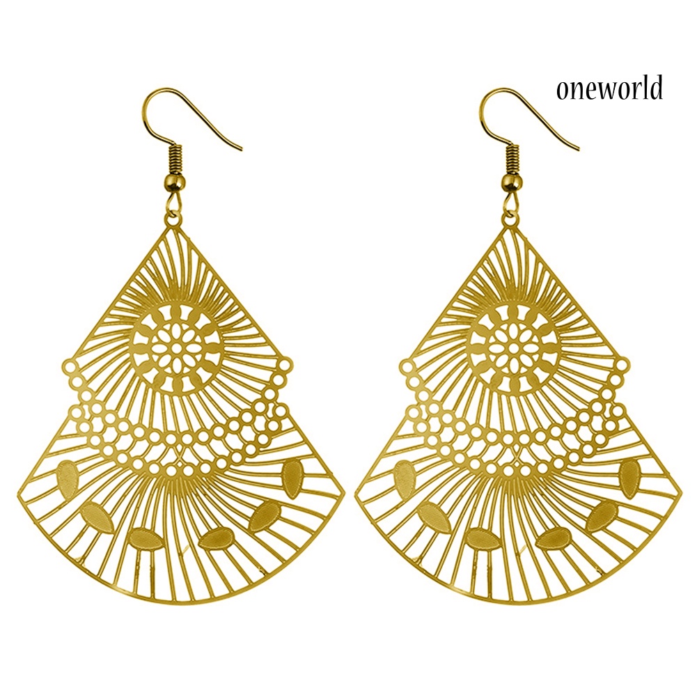 OW# Fashion Women Hollow Out Multicolor Fan Dangle Drop Hook Earrings Jewelry Gift