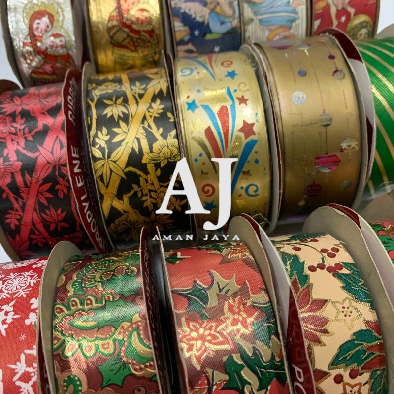 

Pita Kado Dekorasi Motif Natal Merry Christmas Ribbon Tahun Baru Happy New Year 3 cm (MINIMAL 3 ROLL)