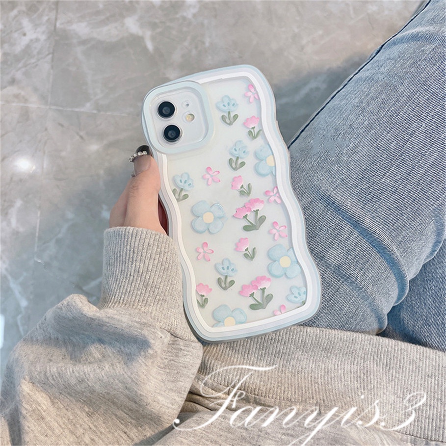 OPPO A78 A17 A77 A77s A57 A76 A96 A16 A16s A16k A15 A15s A54 A74 A55 A95 A94 A93 A53 A33 A32 A5 A9 2020 A3s A5s Reno 8T 7Z 7 6Pro 5 F11 F9Pro Soft Case Pelindung Motif Bunga Gelombang Untuk