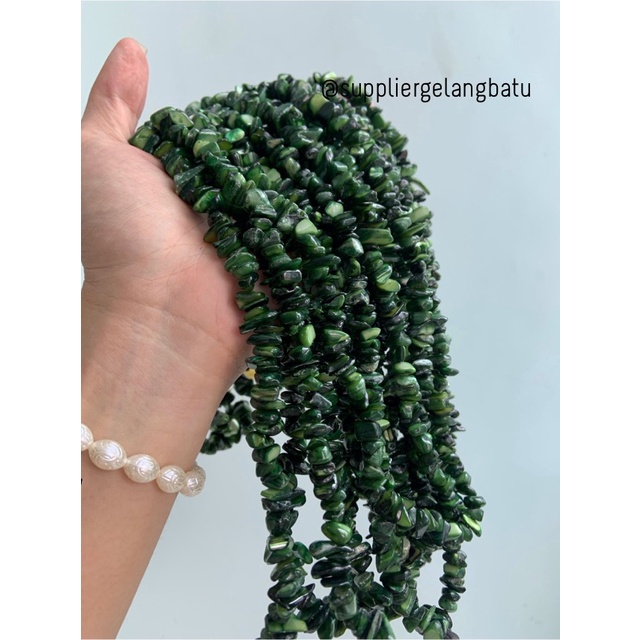 kerikil kerang DARK GREEN CARNELIAN 2cm bahan manik akik hijau tua