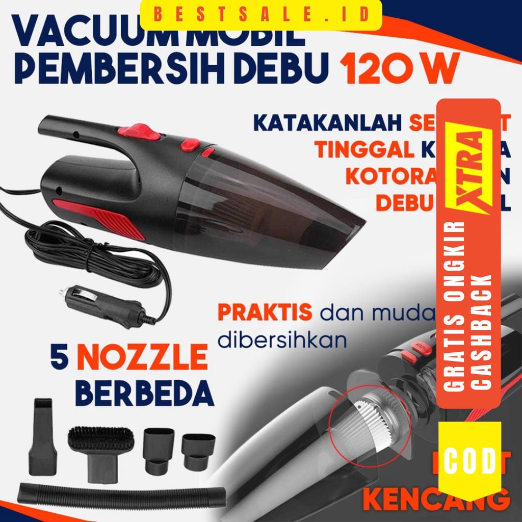 Vakum Cleaner Mobil Portable - Alat Penyedot Debu Mobil Listrik 12V 120W Otomotif