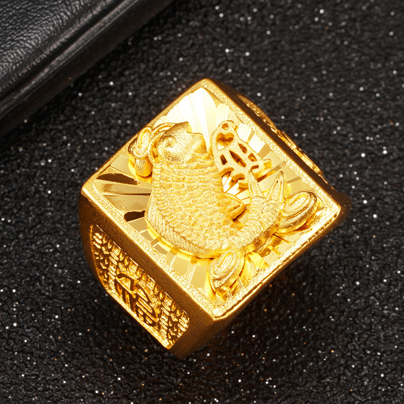 Cincin Lapis Emas Asli Kadar 375 Desain Ikan Saudi Adjustable Untuk Pria