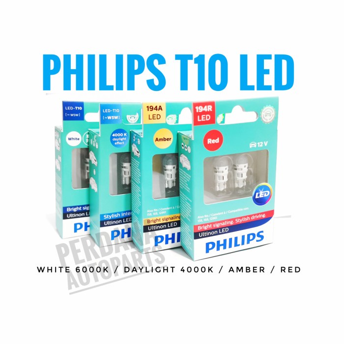T10 PHILIPS LED Vision 6000K (Lampu Senja Mobil)