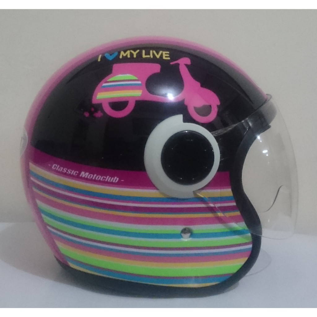 HELM GM VINT MOTIF  MOTO CLUB   BLACK  PINK