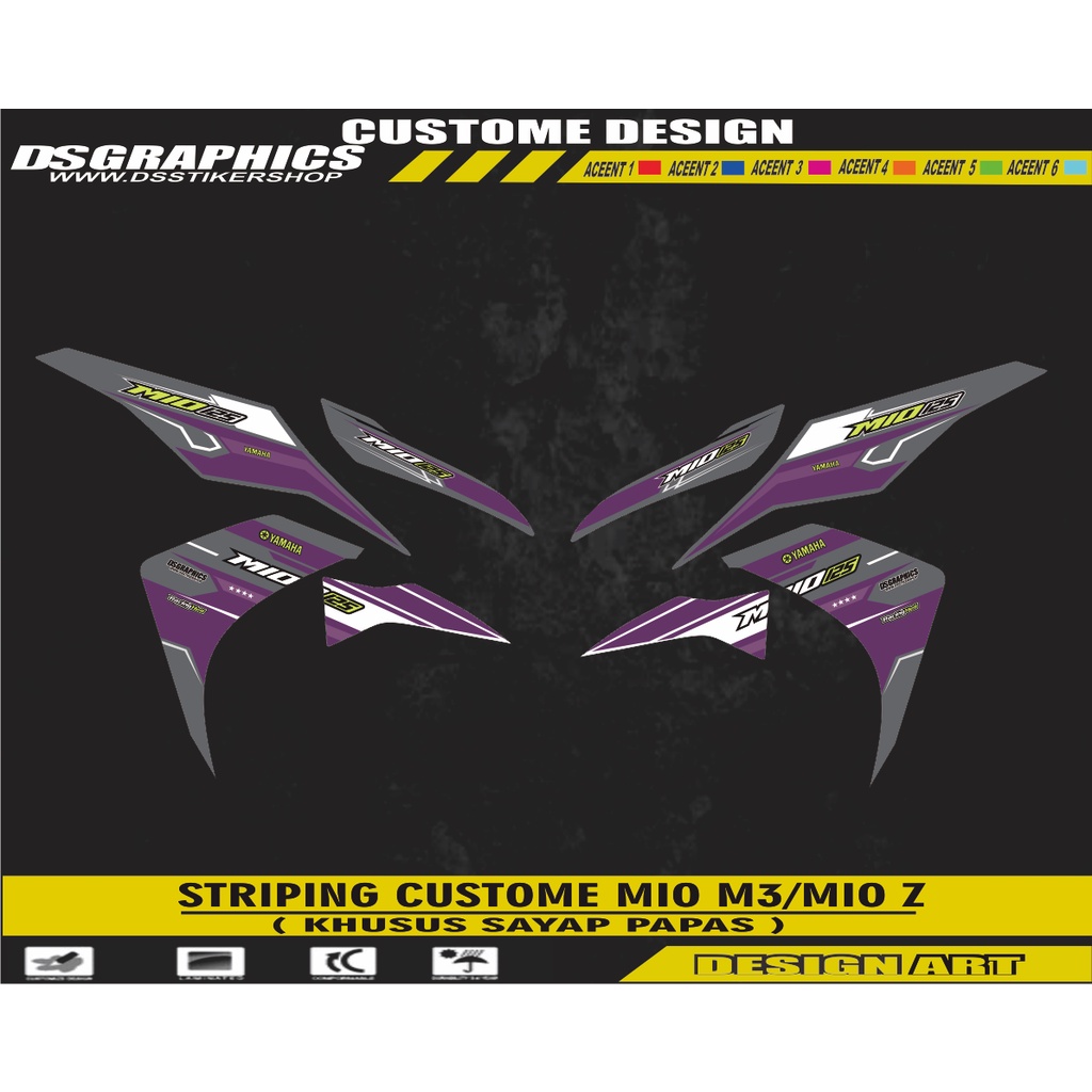 STRIPING VARIASI SEMI DECAL CUSTOME MIO M3 WARNA ANU LIS UNGU