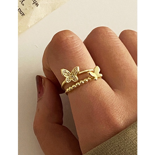 LRC Cincin Fashion Gold Micro Inlay Butterfly Double Ring V58320