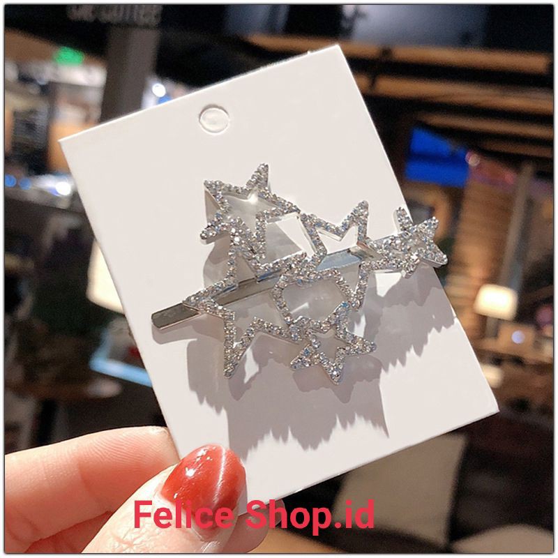 Jepitan rambut korea motif 5 bintang silver