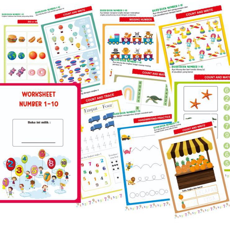 

worksheet number 40 lembar | busybook | activitybook | worksheet | buku aktivitas anak
