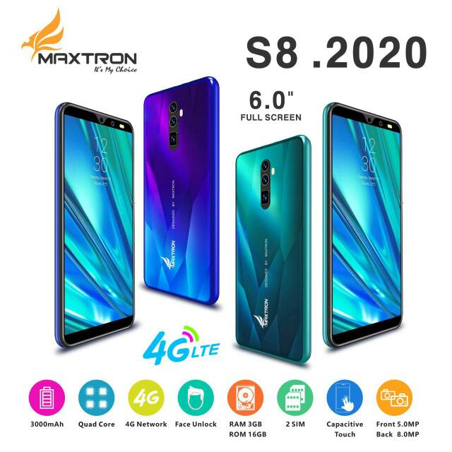Maxtron S8.2020 4G LTE / 4G volte, Ram 3 GB, LCD 6 inch, sudah bisa pakai smartfren,Garansi resmi