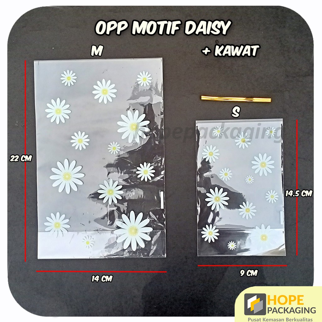 [5 Pcs] Kemasan Plastik Souvenir Motif Daisy plastik cookies  bungkus kue + Pita Kawat