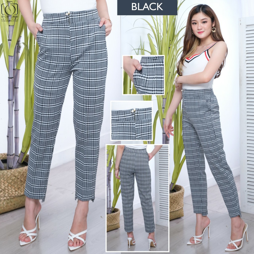 AHA-1101I CELANA KOTAK KOTAK BAHAN JAKAT SPDX IMP SIZE PINGGANG KARET / Shalch Trendy