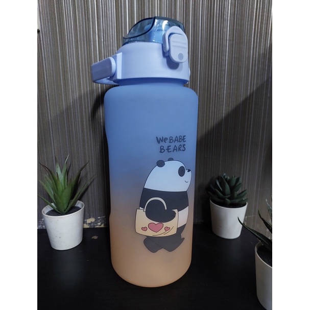 Botol Minum Gradasi / Motifasi 2L Motif Beruang Free Sticker 2D &amp; 3D - Botol Motifasi