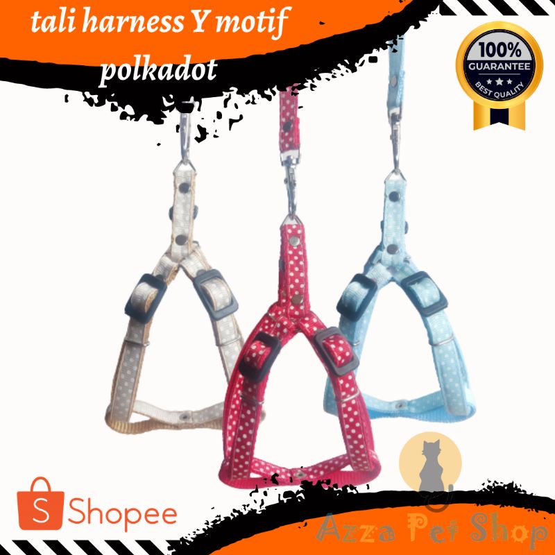 tali harness Y motif polkadot / tali body harness / harness kucing / harness anjing kecil