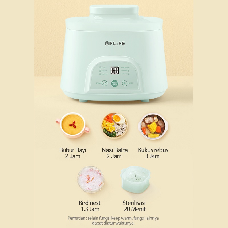 FLIFE Slow Cooker 1 Liter - Warna Pink dan Green - Model FC-30NC01 - Multifungsi - Baby Food - Mpasi