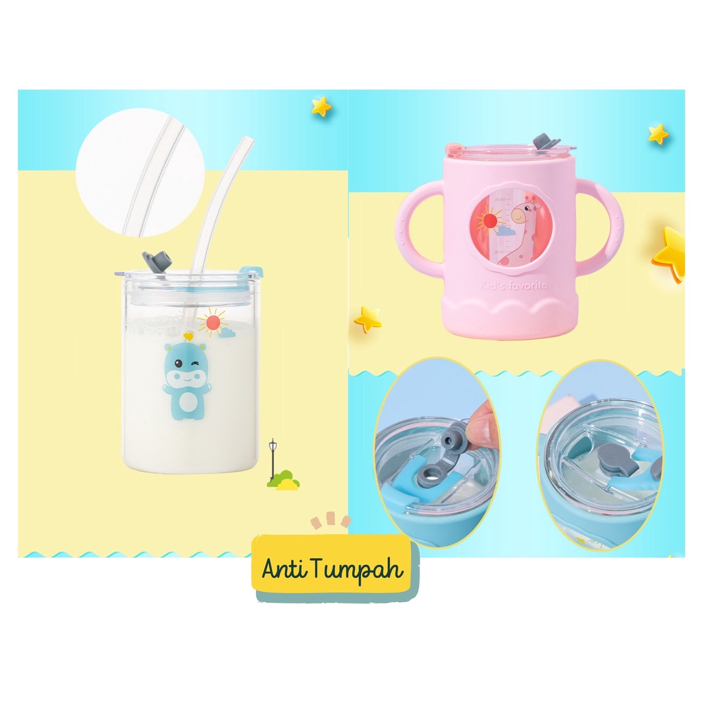 𝐆𝐨𝐨𝐝𝐬𝐂𝐨 Gelas Susu Anak Gelas Minum Anak Anti Tumpah Anti Pecah Cover Silicon Sedotan