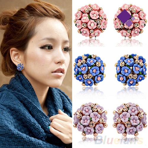 Anting Stud Klip Berlian Imitasi Dazzling Untuk Wanita