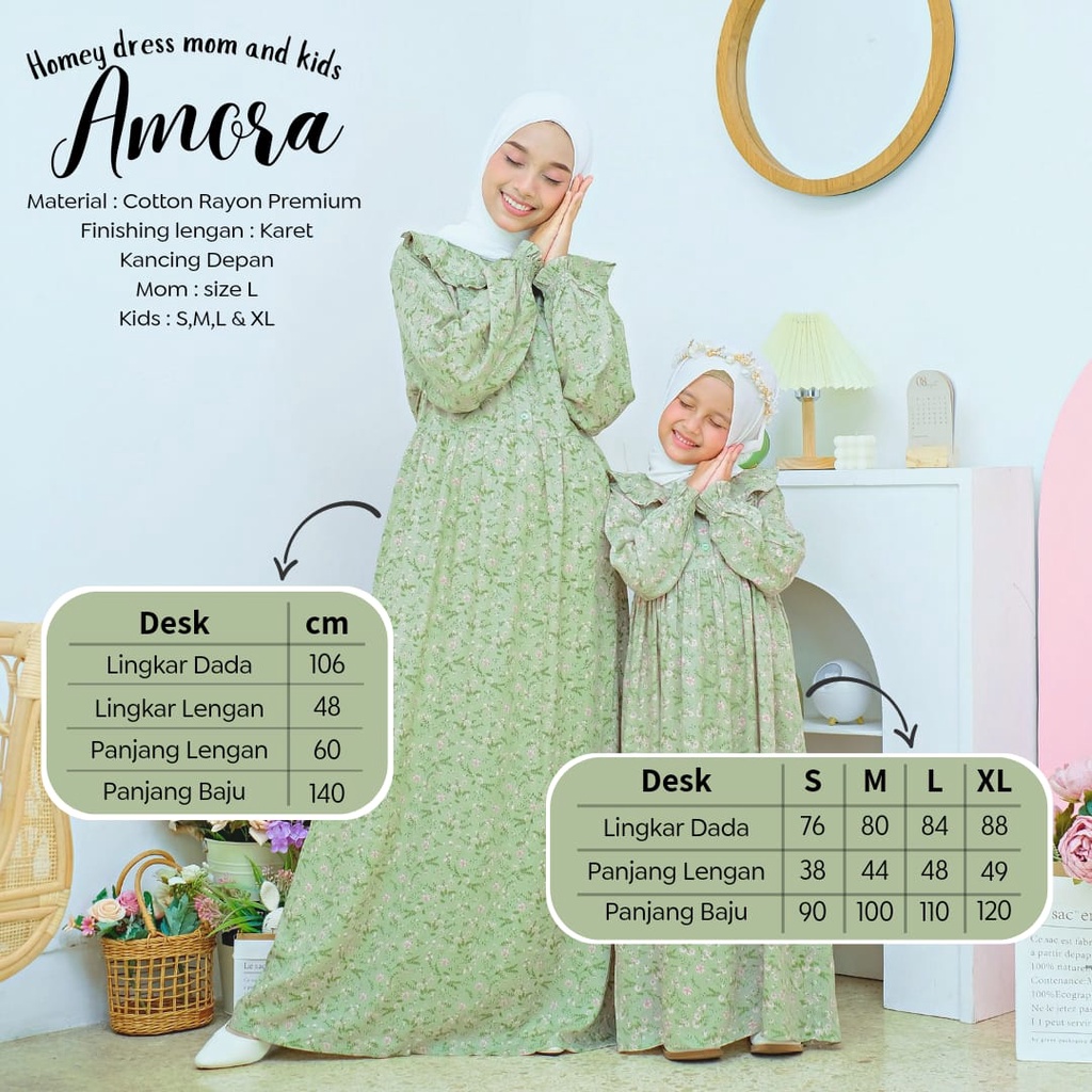 TERLARISS!! Gamis Dewasa Jumbo/Homey Dress AMORA/Gamis Couple Ibu &amp; Anak/Gamis Rayon/Dress Rayon/Bahan Katun Rayon Premium