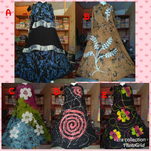 Gamis twill A line motif garis bunga daun LD 100 p 138.batik Pekalongan