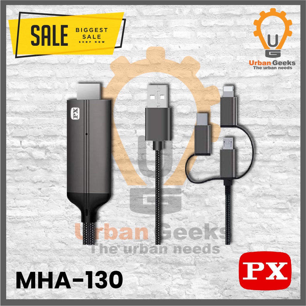 Kabel HDMI ke Type C USB/Micro/Lightning Converter 3in1 2M PX MHA-130